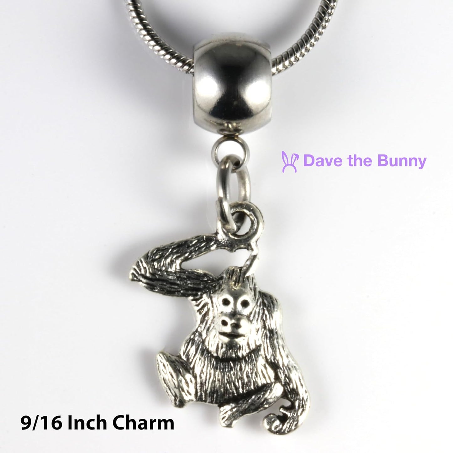 Dave The Bunny Orangatang Necklace - Funky Monkey Animal Jewelry: Elegant Animal Necklace with Monkey Stuff Stainless Steel Snake Chain and Durable Alloy Charm of a Orangutan Monkey Gifts for Women