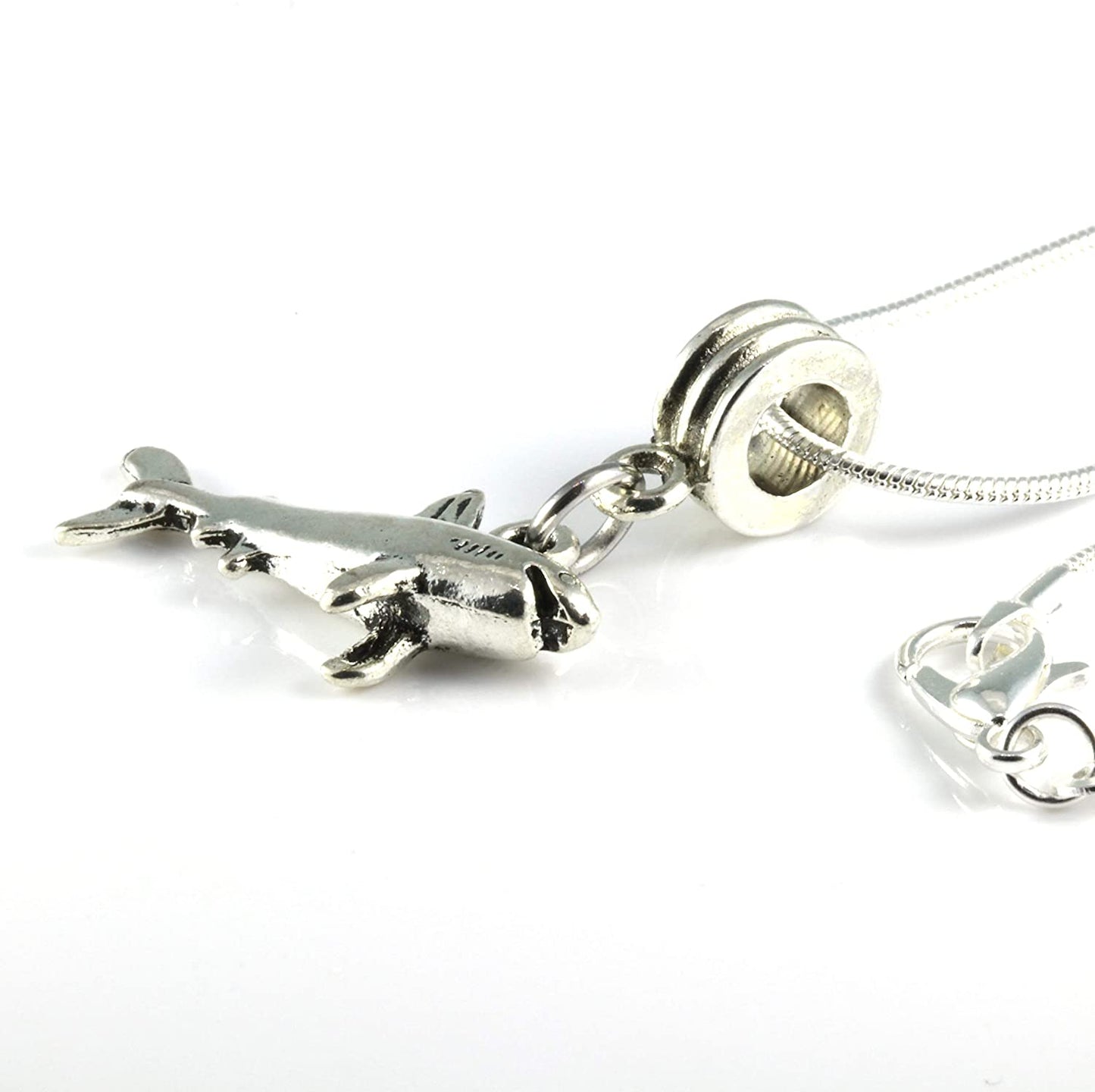 Shark Necklace | Great Shark Gifts for Shark Lovers on a Silver Plated Snake Chain Necklace with a nice Shark Charm of a Great White Shark this is Cool Shark Stuff and awesome Shark Necklaces