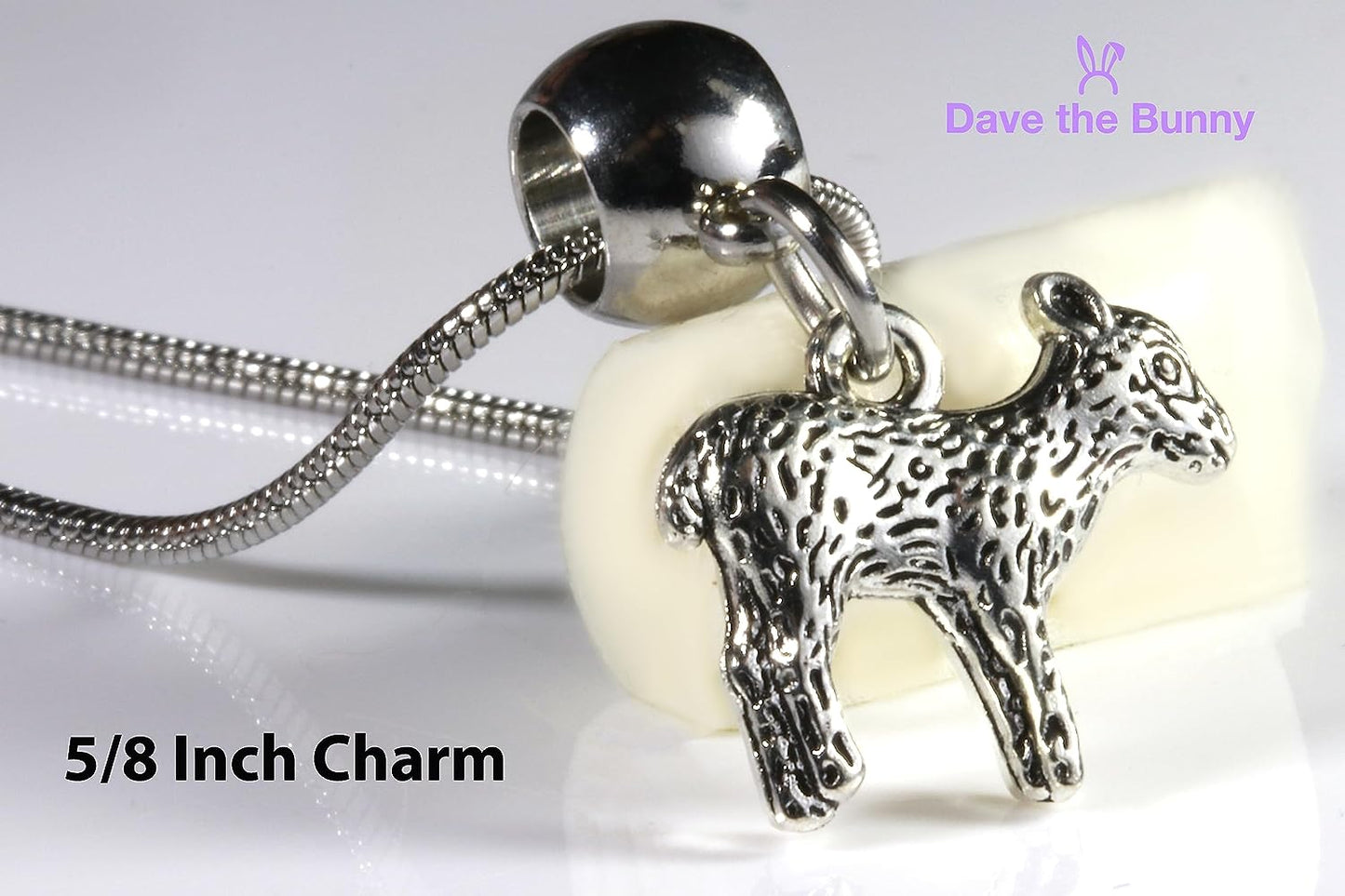 Dave The Bunny Lamb Necklace - Lamb Gifts for Women a Cute Little Lamb Charm or Sheep Charm on a Sheep Necklace or Sheep Jewelry 100% Stainless Steel Snake Chain Necklace