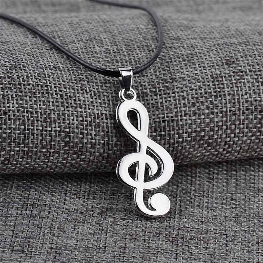 EPJ Treble Clef with Blue Rhinestone on Black Round Rope Necklace