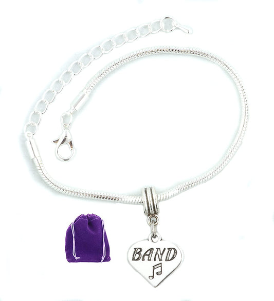 Band Text with a Music Note on a Heart Snake Chain Charm Bracelet