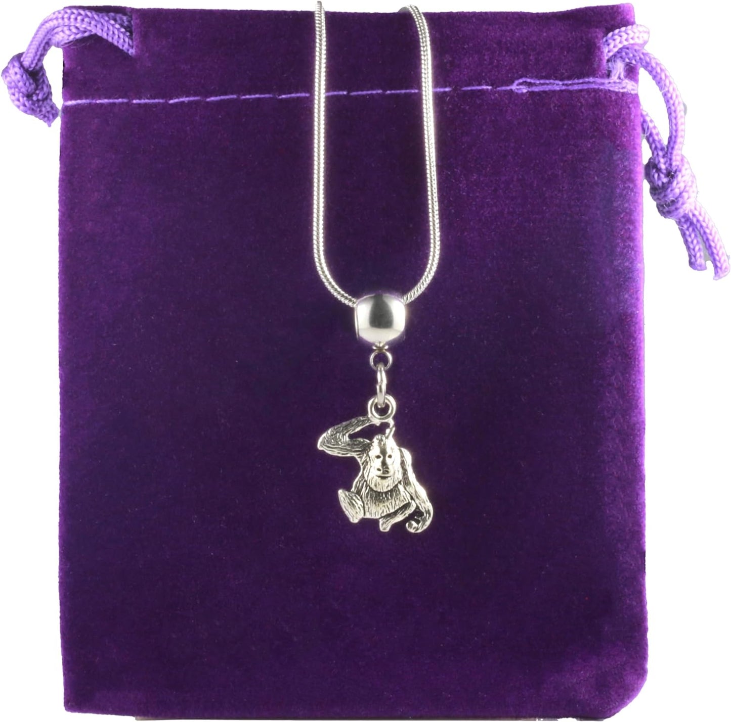 Dave The Bunny Orangatang Necklace - Funky Monkey Animal Jewelry: Elegant Animal Necklace with Monkey Stuff Stainless Steel Snake Chain and Durable Alloy Charm of a Orangutan Monkey Gifts for Women