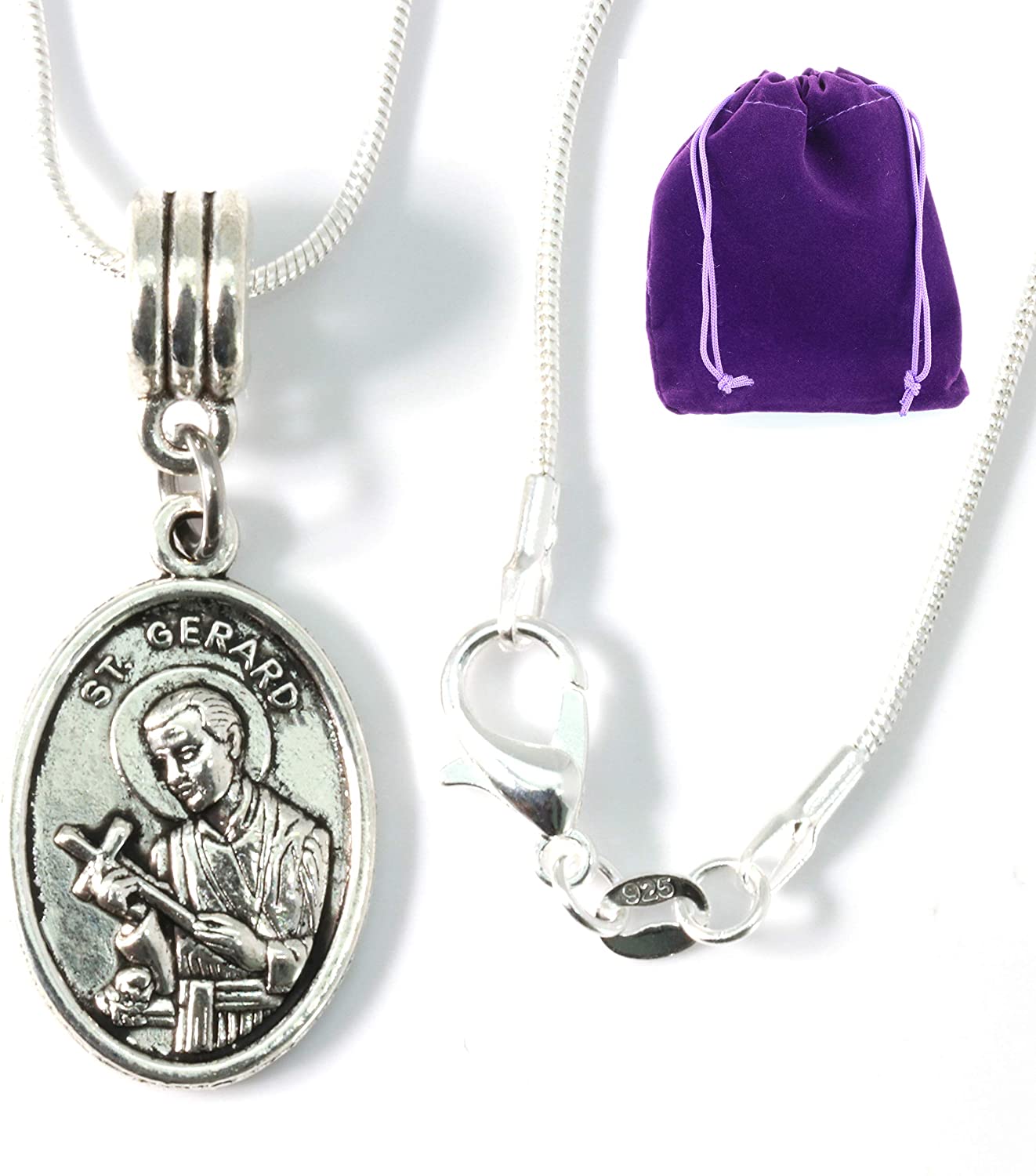 St Gerard Necklace for Pregnancy | Patron Saint of Pregnancy Charm Necklace St Gerard Pendant on a 22 inch Silver Plated Snake Chain Necklace with a Beautiful St Gerard Charm Fertility Charm for Women