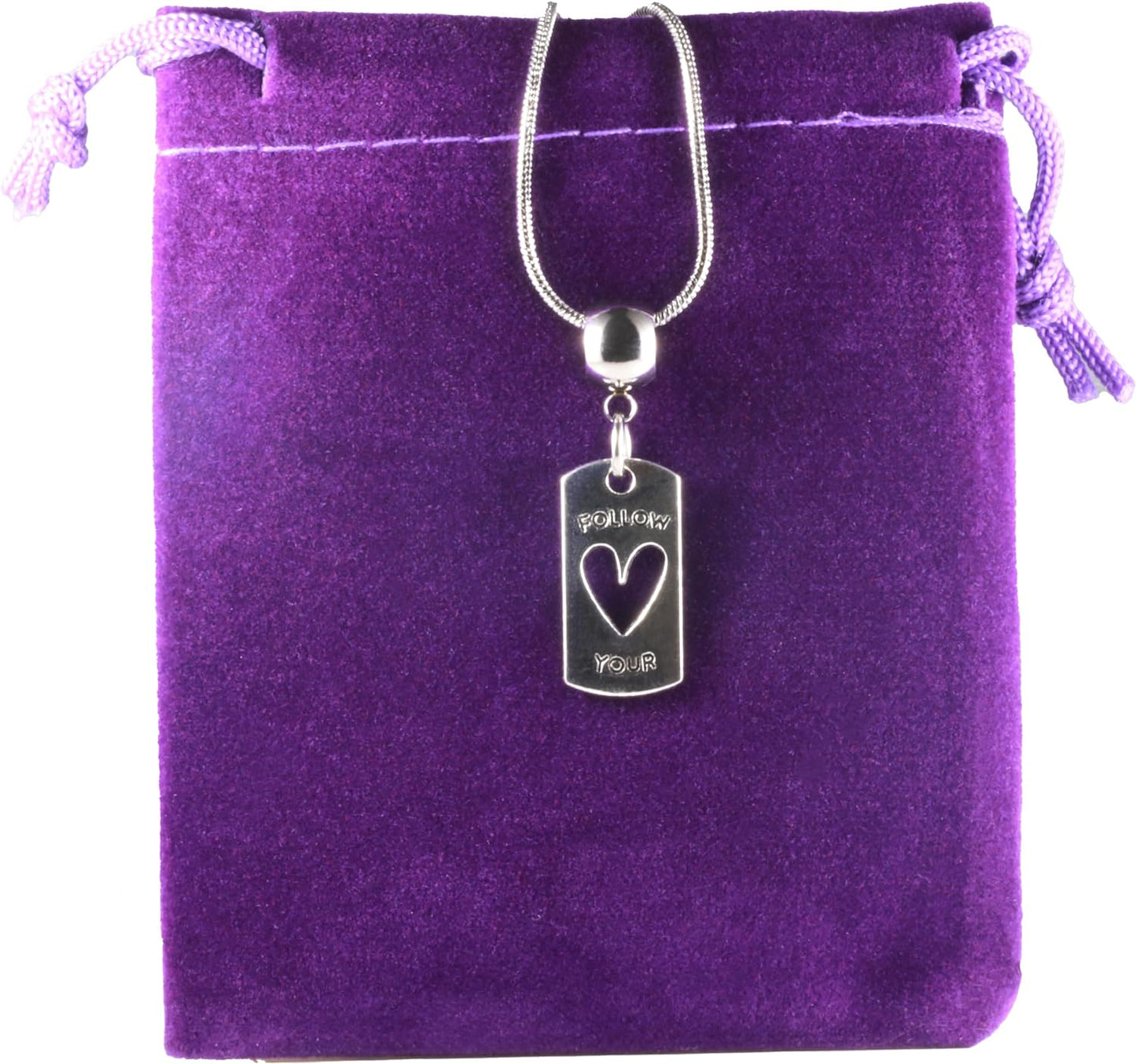 Dave The Bunny Follow Your Heart Necklace - An Inspirational Necklace Elegant Stainless Steel Snake Chain Best Friend Necklace with Alloy Charm, Perfect Friendship Necklace, Heart Necklace for Women