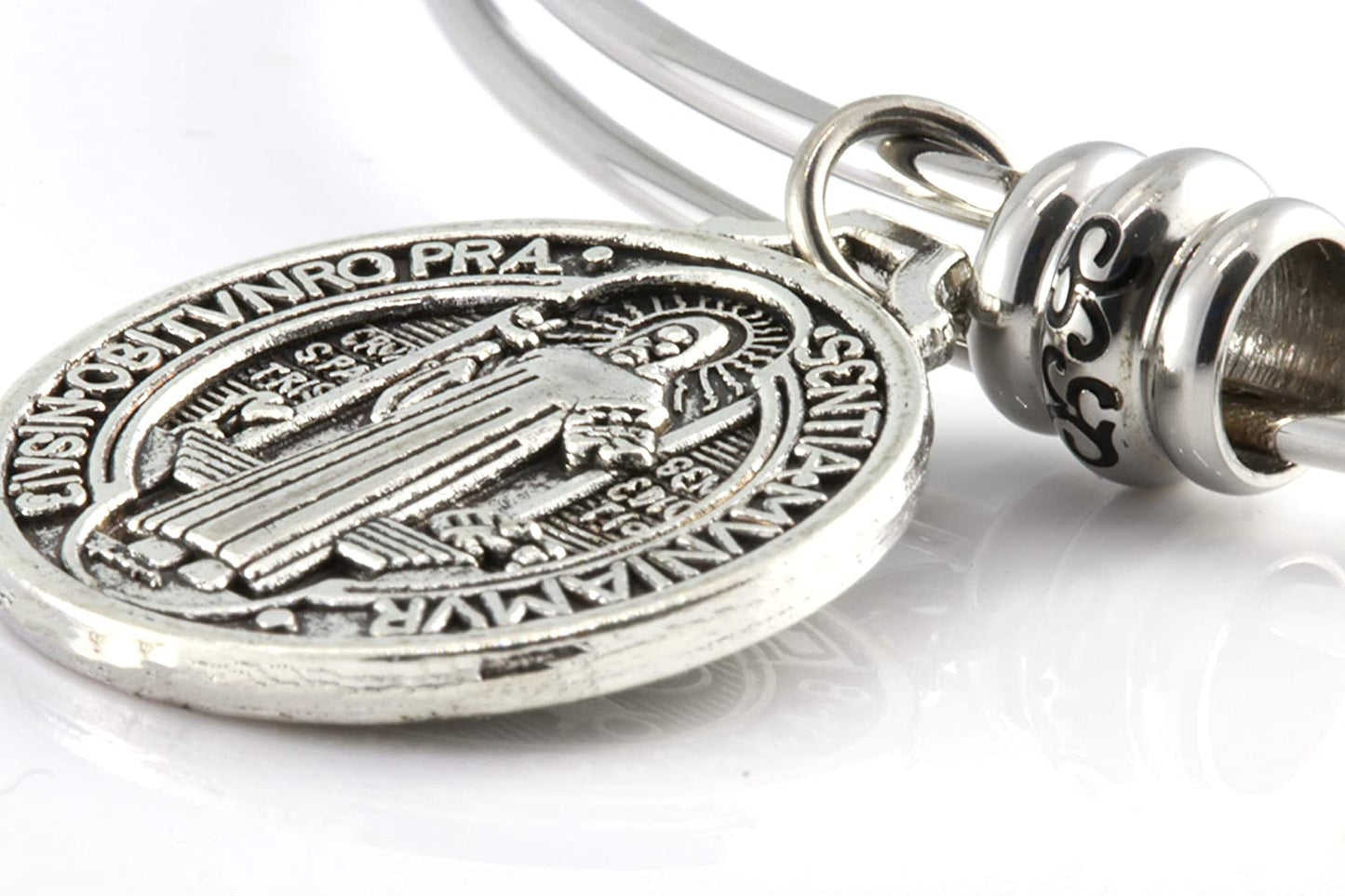 San Benito Bracelet | St Benedict Medals are Great Catholic Gifts or Confirmation Gifts and Medalla de san Benito a Stainless Steel Bangle for Sensitive Skin a Saint Benedict Bracelet for Men or Women