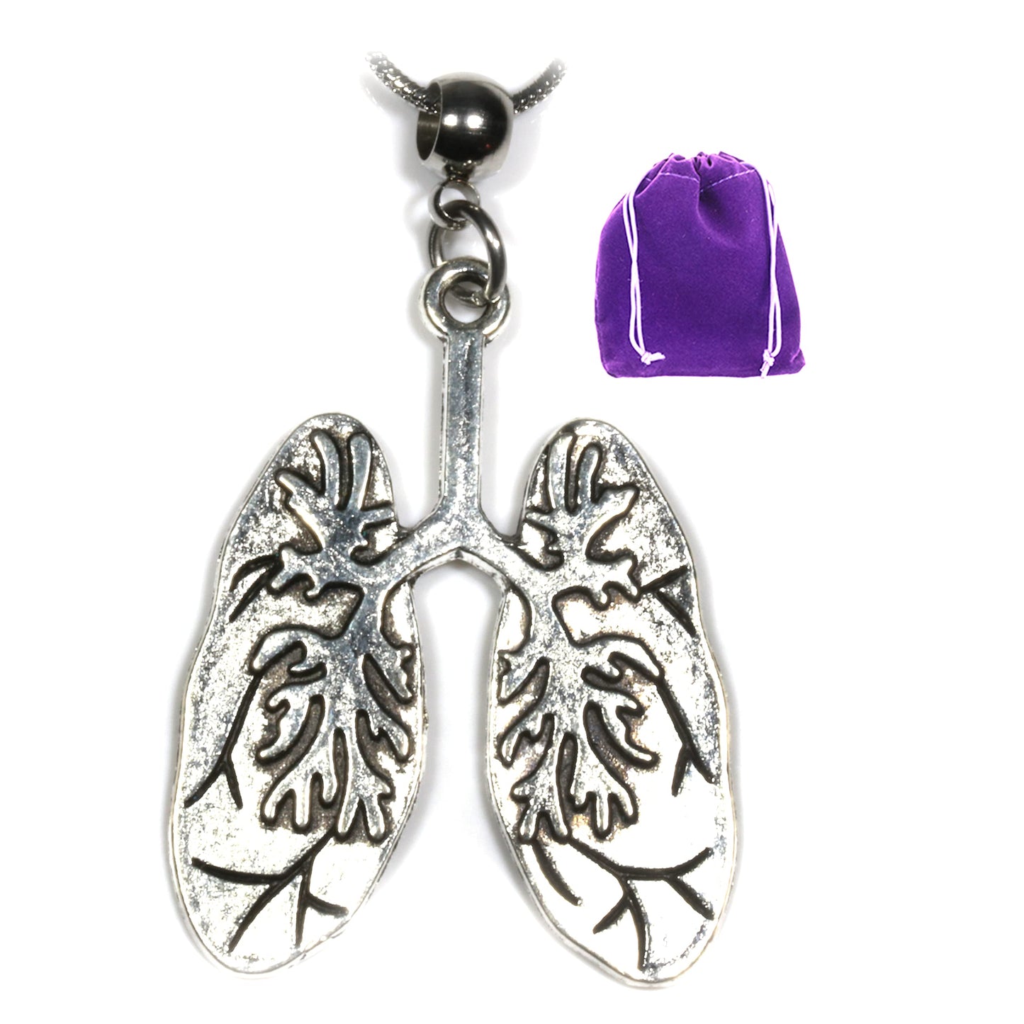 Lung Jewelry - Breathe Pendant with Breathe Charm on Lung Necklace A Just Breathe Necklace of Human Anatomy Gifts great for Lung Cancer Survivor Gifts and Lung Cancer Awareness goes with Cancer Ribbon