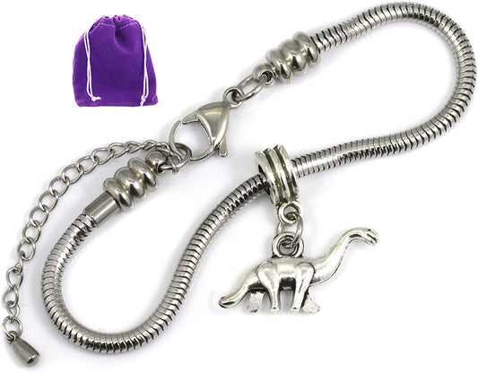 Dinosaur Jewelry | Brontosaurus Bracelet Silver Plated Snake Chain Bracelet Great for Jurassic World Party Supplies and Dinosaur Party Favors or Excellent choice for Dinosaur Bracelet Dinosaur Prizes