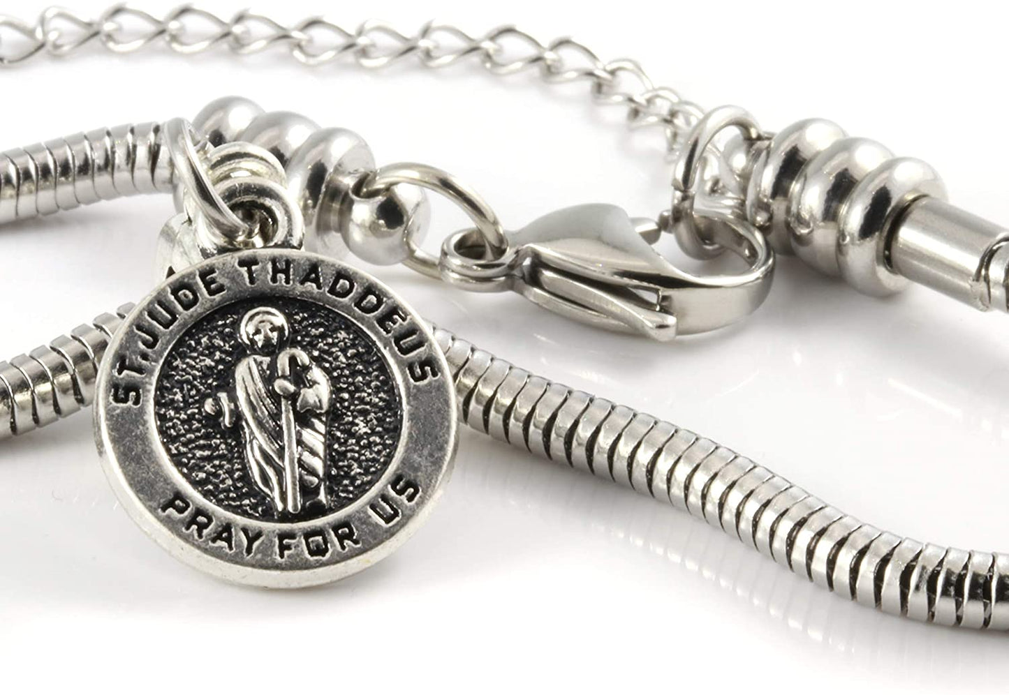 Saint Jude Bracelet | San Judas Tadeo St Jude Bracelet for Women Stainless Steel Snake Chain Charm Bracelet Perfect Saint Bracelets for Women and a Great Saint Jude Jewelry Piece