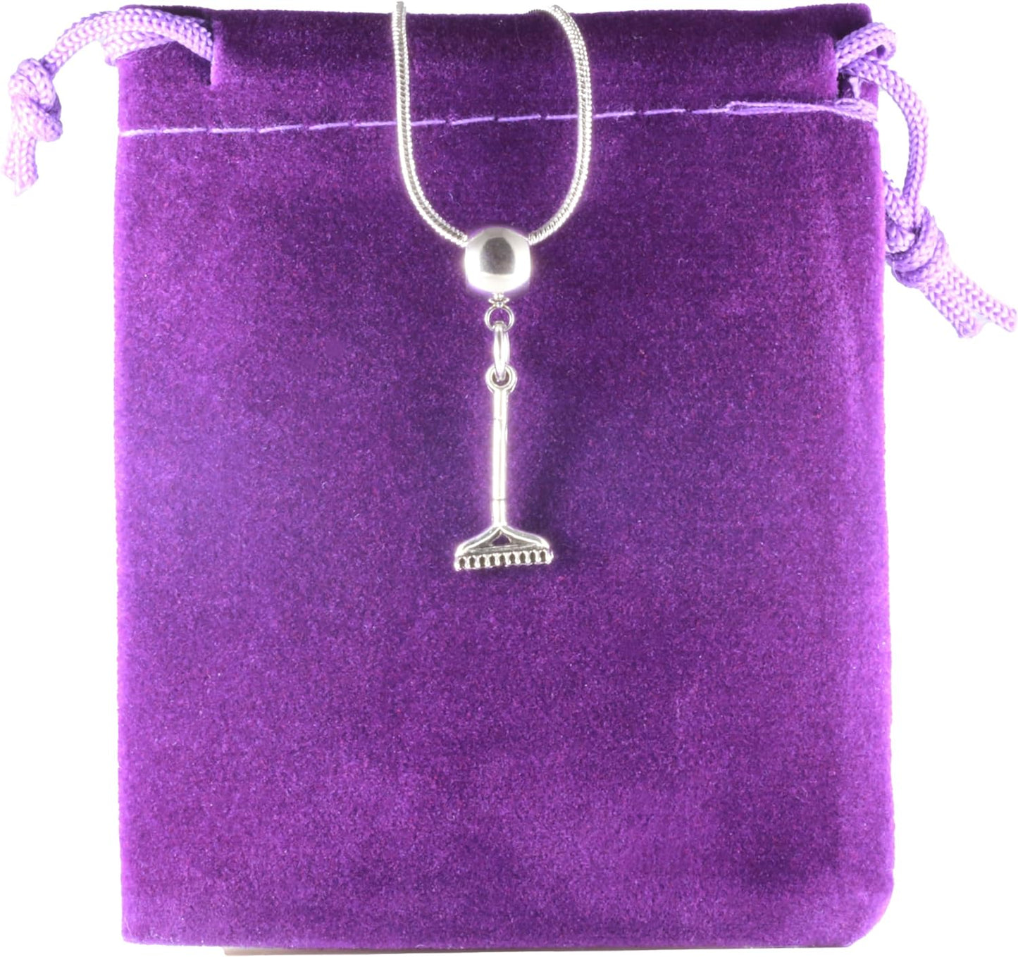 Dave The Bunny Garden Jewelry - Rake Necklace Flower Gardening Stainless Steel Snake Chain with Alloy Charm - Perfect Gardening Tool Necklace for Garden Landscape Design Enthusiasts