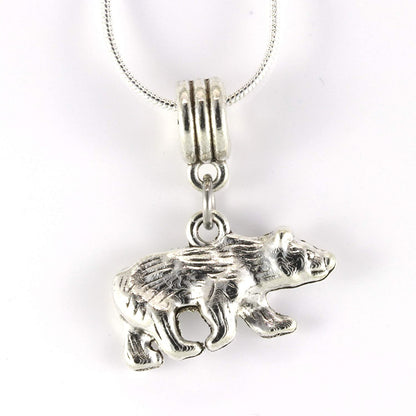 Mama Bear Charm Necklace with Stainless Steel Snake Chain