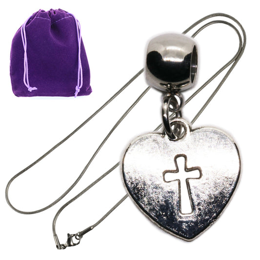 Cross Heart Charm Necklace with Stainless Steel Snake Chain