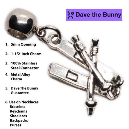Skis Poles Charm Necklace with Stainless Steel Snake Chain