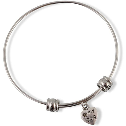 Love My Dog Heart Charm Bangle Bracelet
