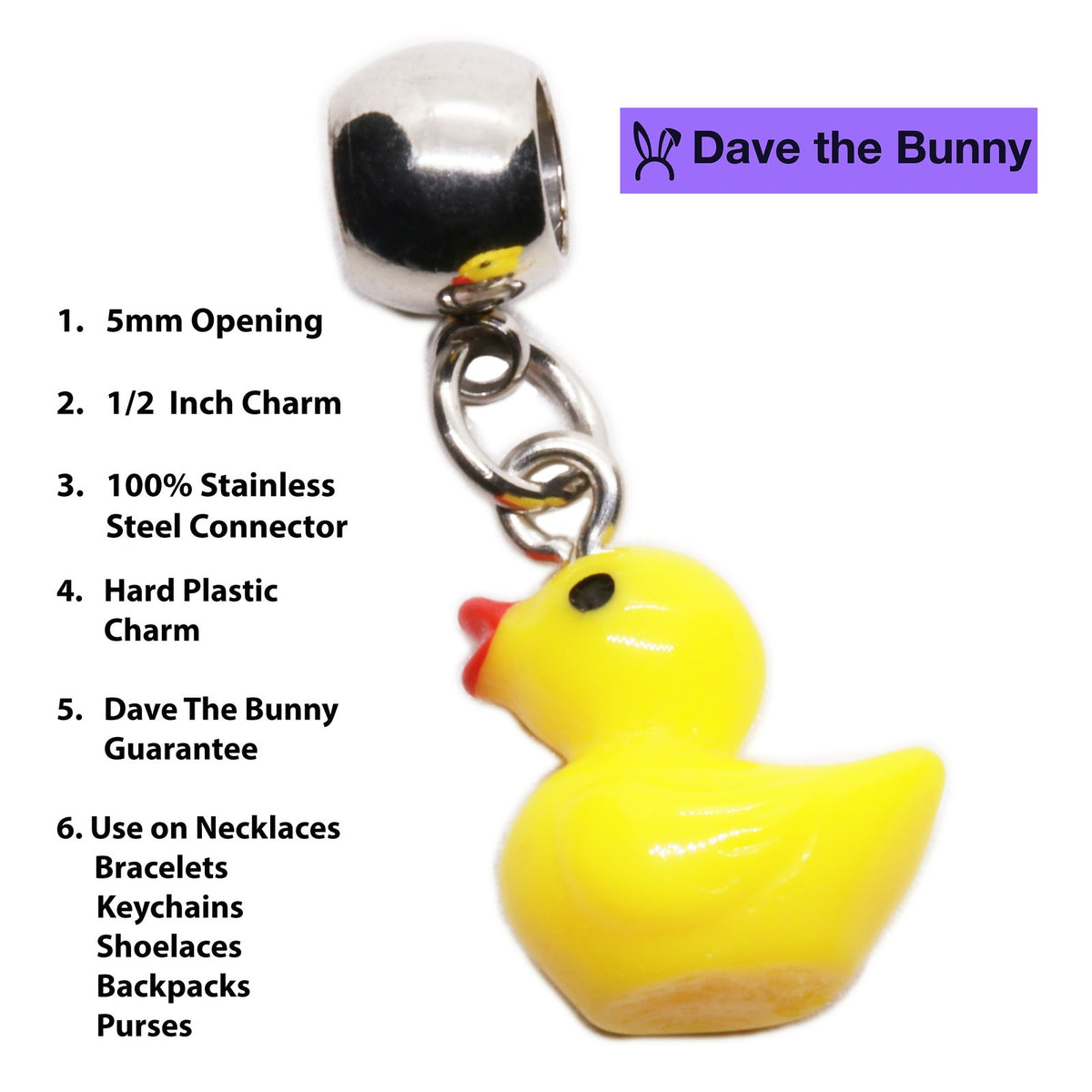 Yellow Rubber Duck Charm Necklace with Stainless Steel Snake Chain
