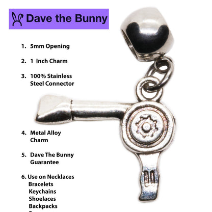Hair Dryer Charm Necklace with Stainless Steel Snake Chain