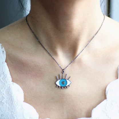 Eye Blue Black Four Lashes Charm Necklace
