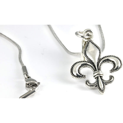 Fleur De Lis Charm Necklace with Stainless Steel Snake Chain