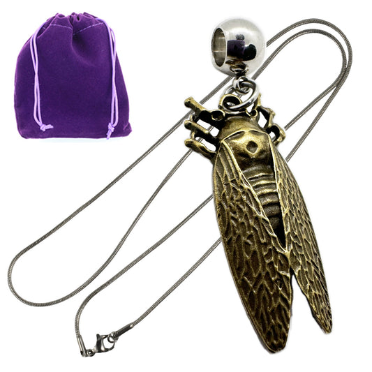 Cicada Bug Insect Charm Necklace with Stainless Steel Snake Chain
