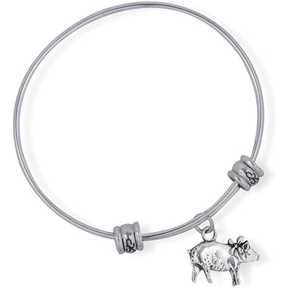 Pig Ribbon Farm Farming Animal Charm Bangle Bracelet