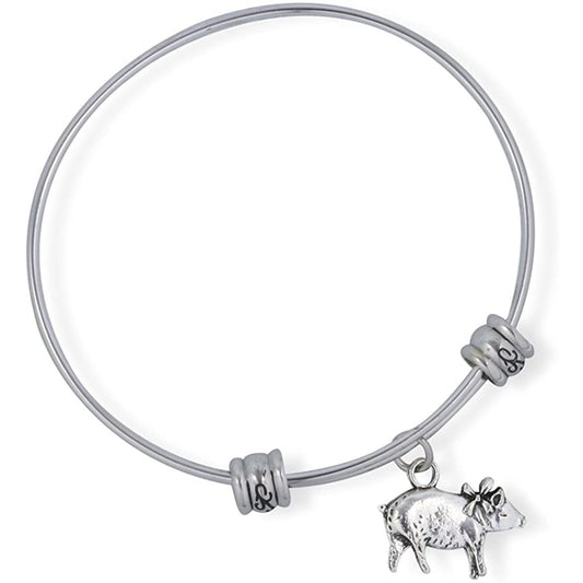 Pig Ribbon Farm Farming Animal Charm Bangle Bracelet