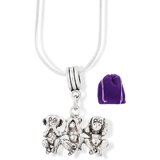 Hear No Evil See Speak Charm Necklace with Stainless Steel Snake Chain