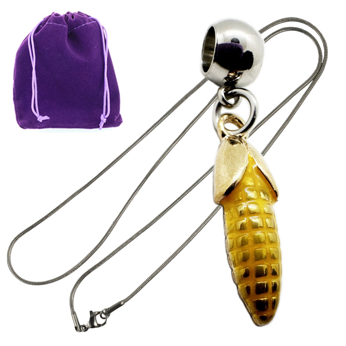 Corn Cob Charm Necklace with Stainless Steel Snake Chain