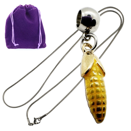 Corn Cob Charm Necklace with Stainless Steel Snake Chain