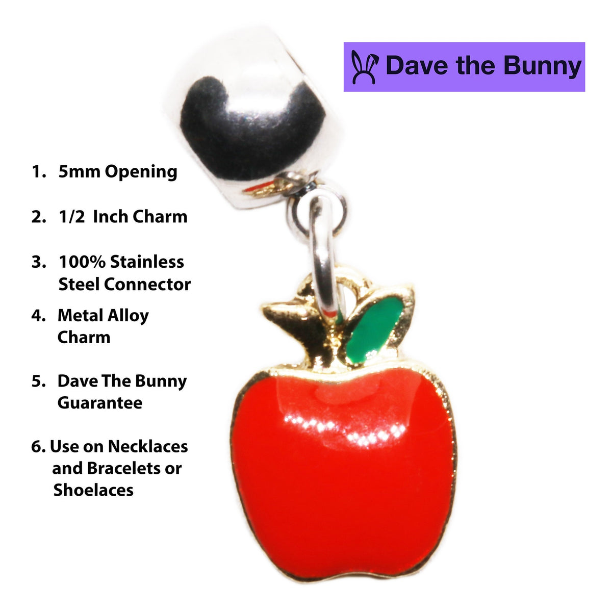 Red Apple Charm Necklace with Stainless Steel Snake Chain