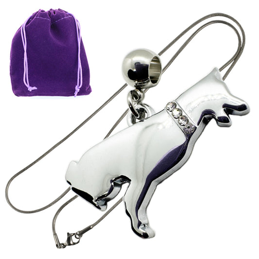 German Shepard Dog Charm Necklace with Stainless Steel Snake Chain