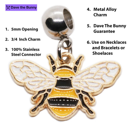 Bee Charms - Bee Decor Stainless Steel Connector with Metal Alloy Charm for Elegant Bumblebee Decorations and Bumblebee Decor