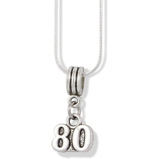 Number Eighty 80 Charm Necklace with Stainless Steel Snake Chain