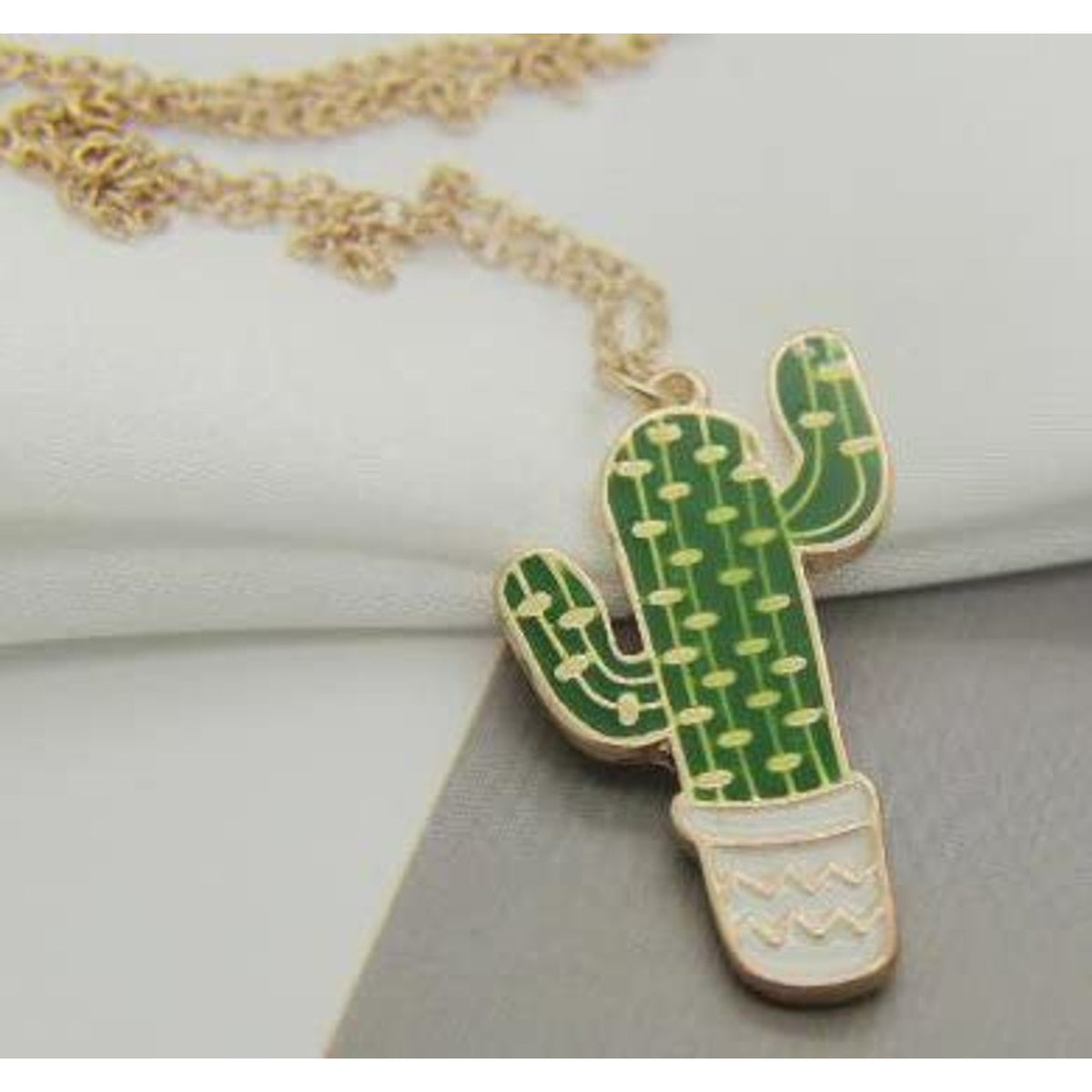 Cactus Charm Necklace with Stainless Steel Snake Chain