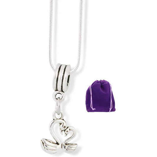 Swans Two Charm Necklace with Stainless Steel Snake Chain