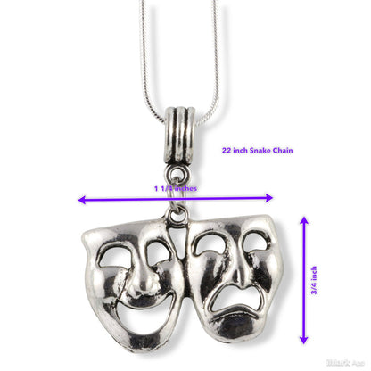 Drama Mask Charm Necklace with Stainless Steel Snake Chain