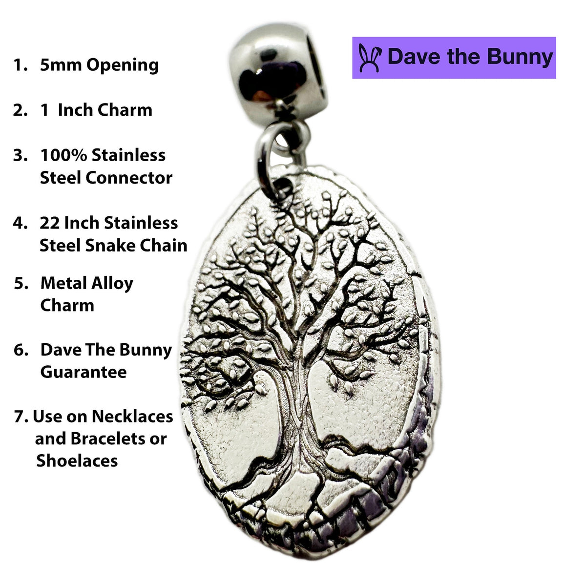 Tree Life Charm Necklace with Stainless Steel Snake Chain