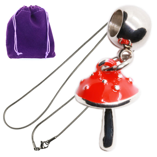 Red Mushroom Charm Necklace with Stainless Steel Snake Chain
