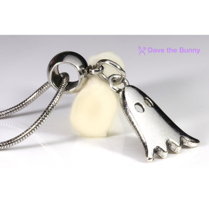 Ghost Ghoul Scary Charm Necklace with Stainless Steel Snake Chain