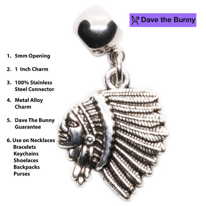 Feathered Headdress Charm Necklace with Stainless Steel Snake Chain