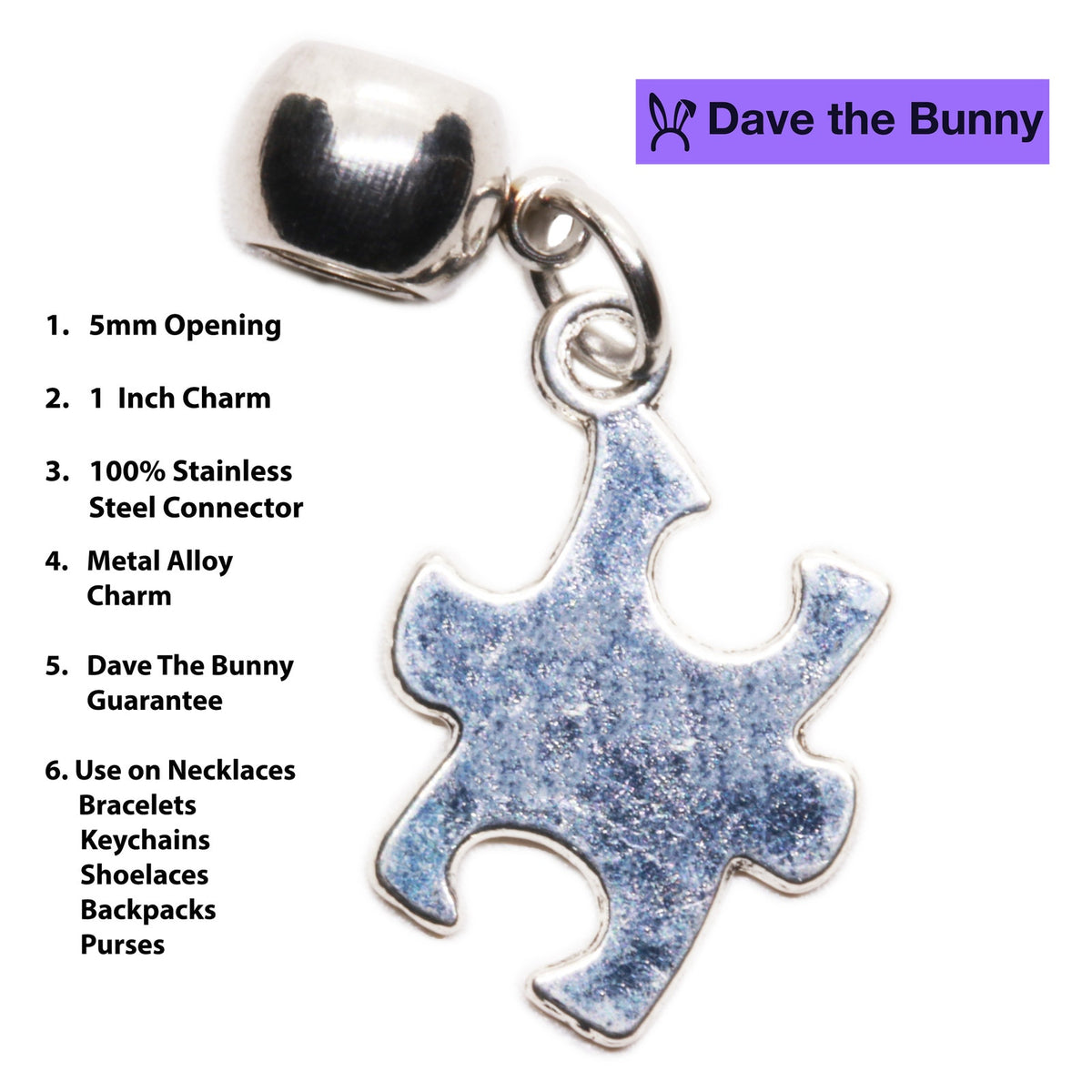 Shape Puzzle Piece Charm with Stainless Steel Connector
