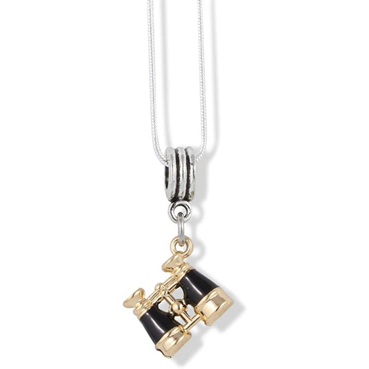 Binoculars Black Charm Necklace with Stainless Steel Snake Chain