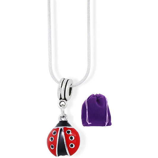 Ladybug Six Black Dots Head Charm Necklace