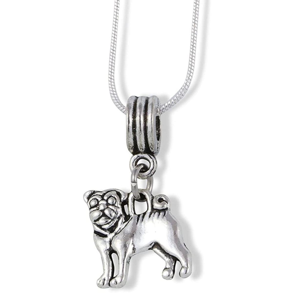 Pug French Bulldog Charm Necklace with Stainless Steel Snake Chain