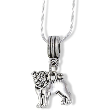 Pug French Bulldog Charm Necklace with Stainless Steel Snake Chain