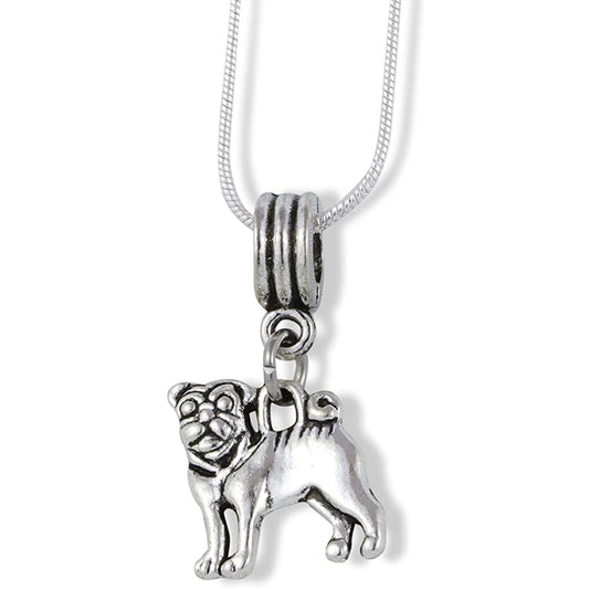 Pug French Bulldog Charm Necklace with Stainless Steel Snake Chain