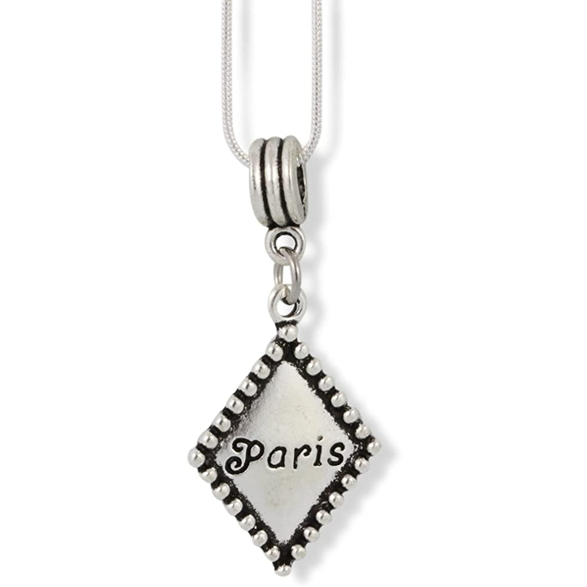 Paris Diamond Shape Charm Necklace with Stainless Steel Snake Chain