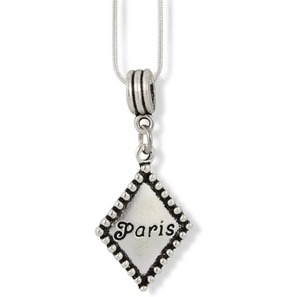 Paris Diamond Shape Charm Necklace with Stainless Steel Snake Chain