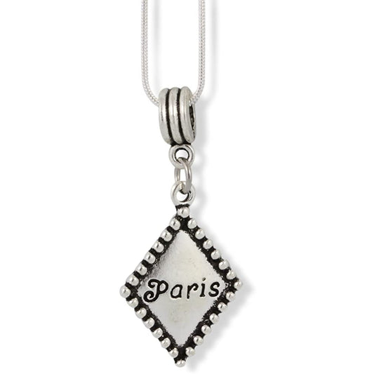 Paris Diamond Shape Charm Necklace with Stainless Steel Snake Chain