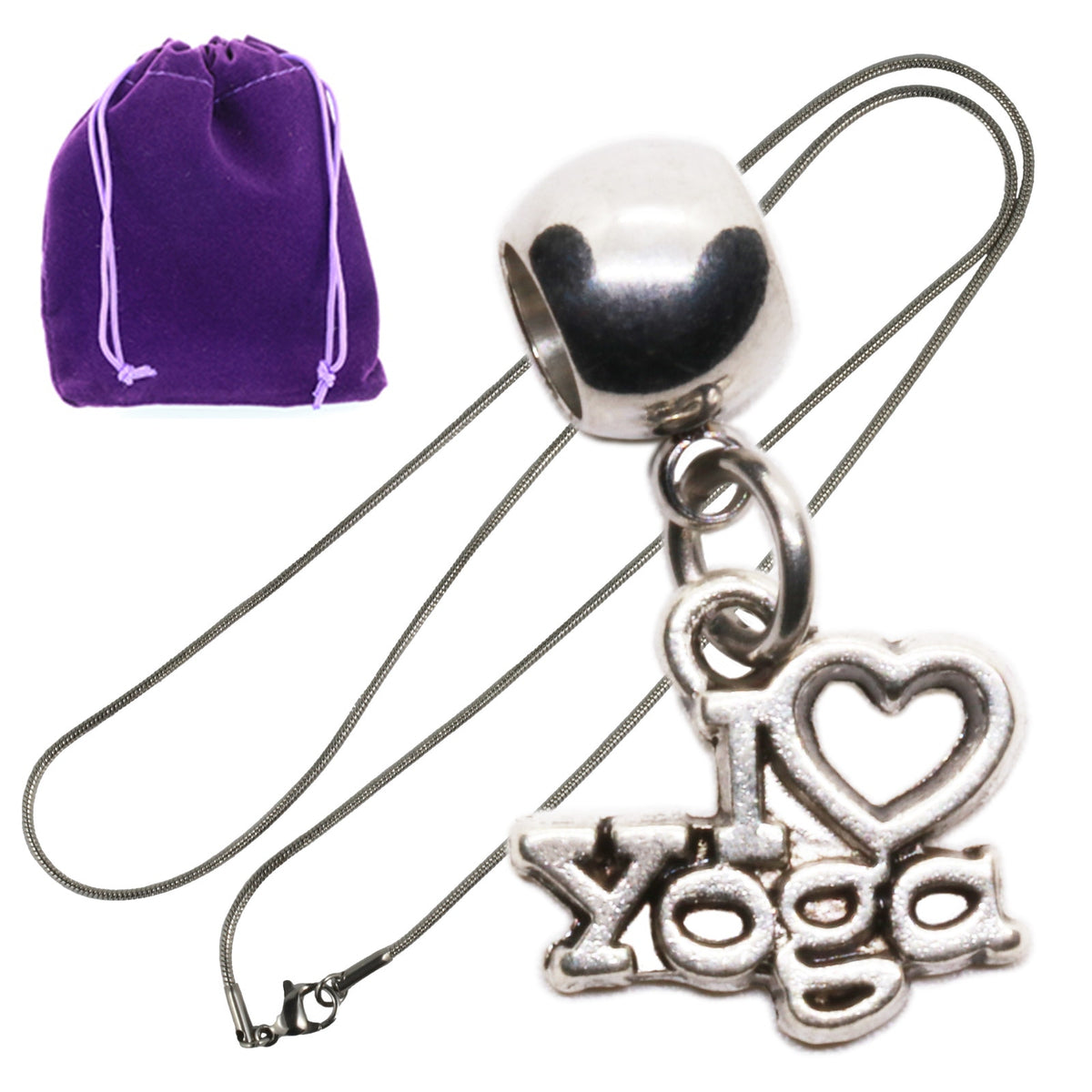 Yoga Charm Necklace with Stainless Steel Snake Chain