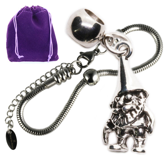 Garden Gnome Charm Bracelet with Stainless Steel Snake Chain