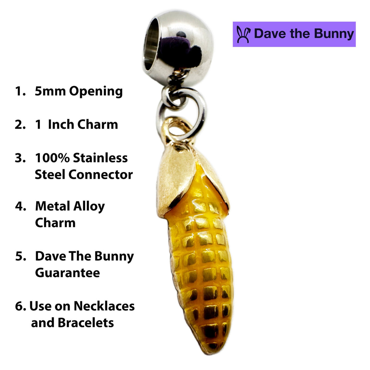 Corn Cob Charm Necklace with Stainless Steel Snake Chain